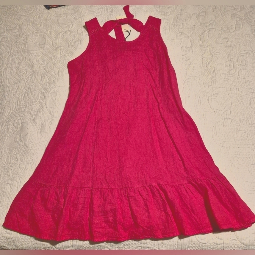 Terzo Millennio women's size XL 100% Linen Raspberry sleeveless dress, NWT